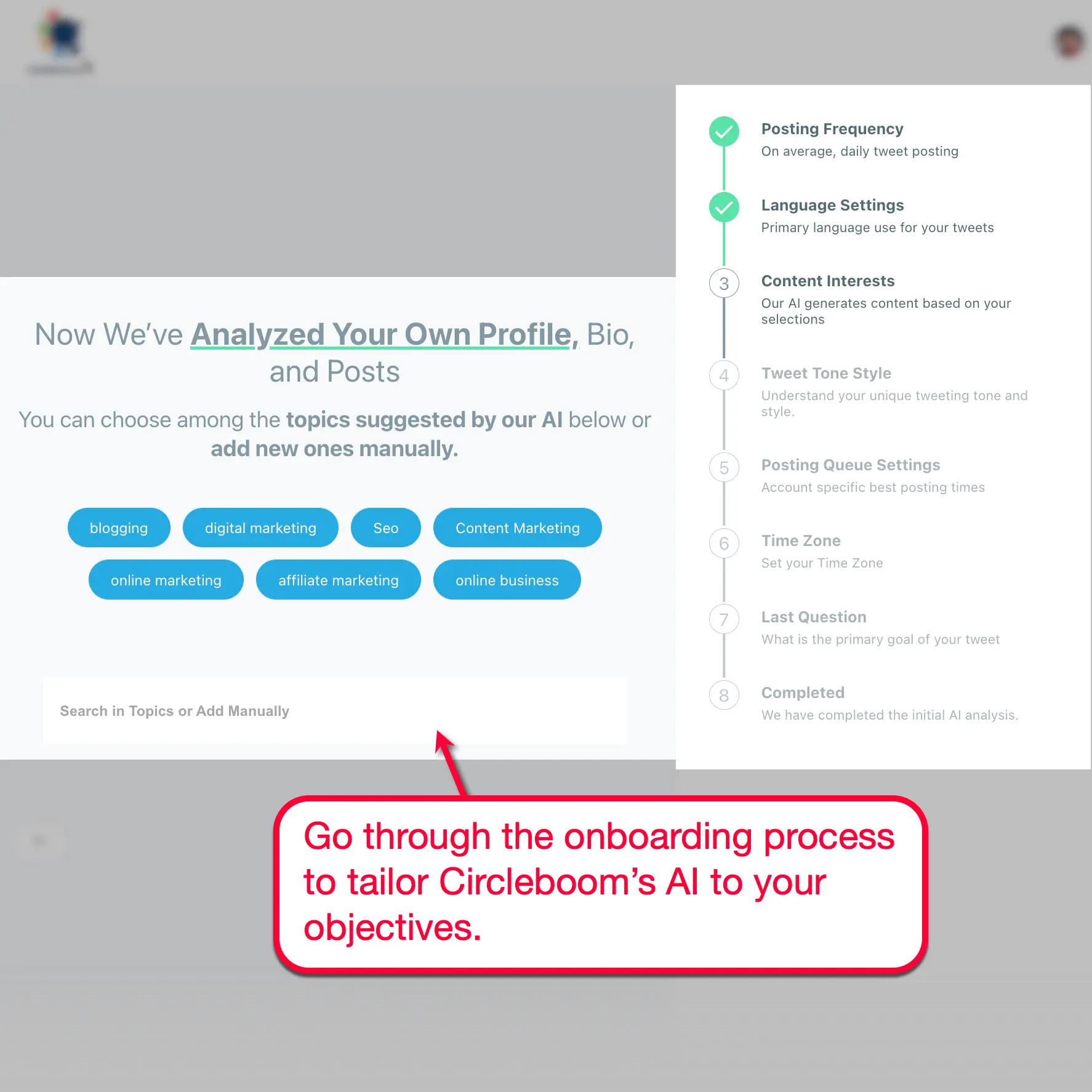 Circleboom X Dashboard Onboarding Process