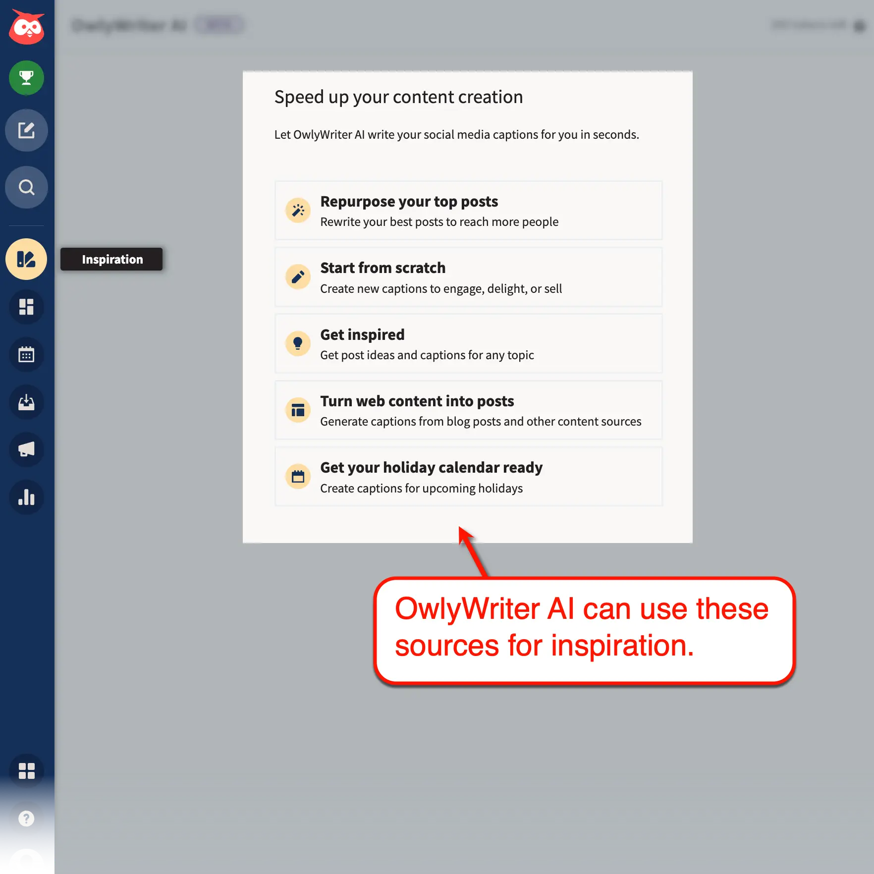 Hootsuite OwlyWriter Menu