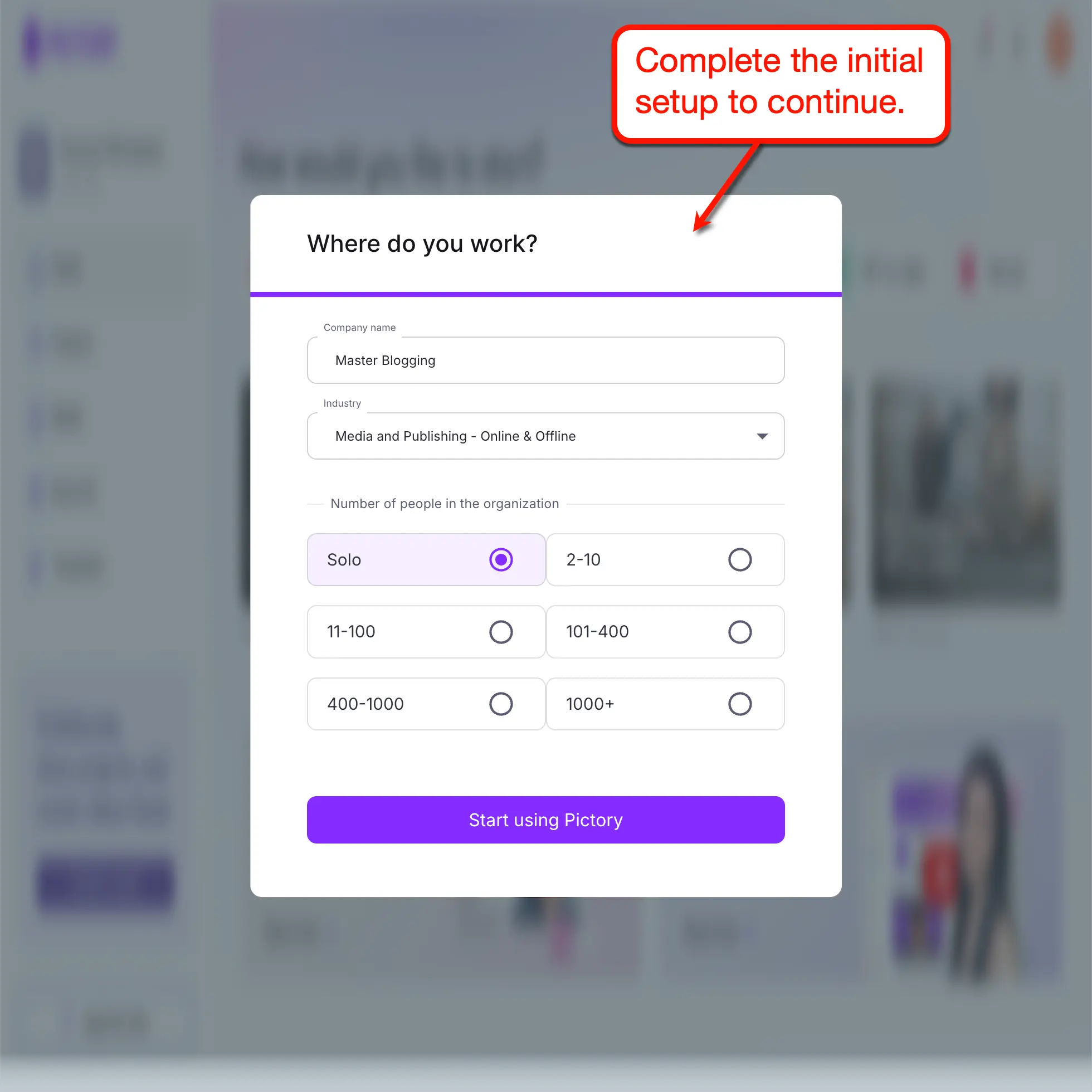 Pictory Account Setup