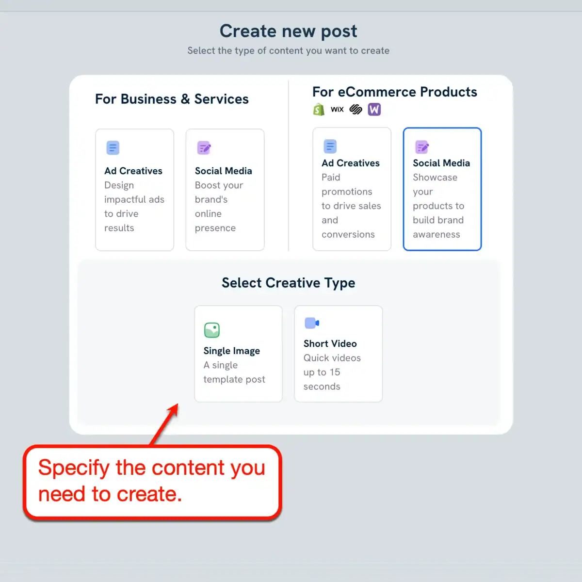 Predis.ai Specify Content Type