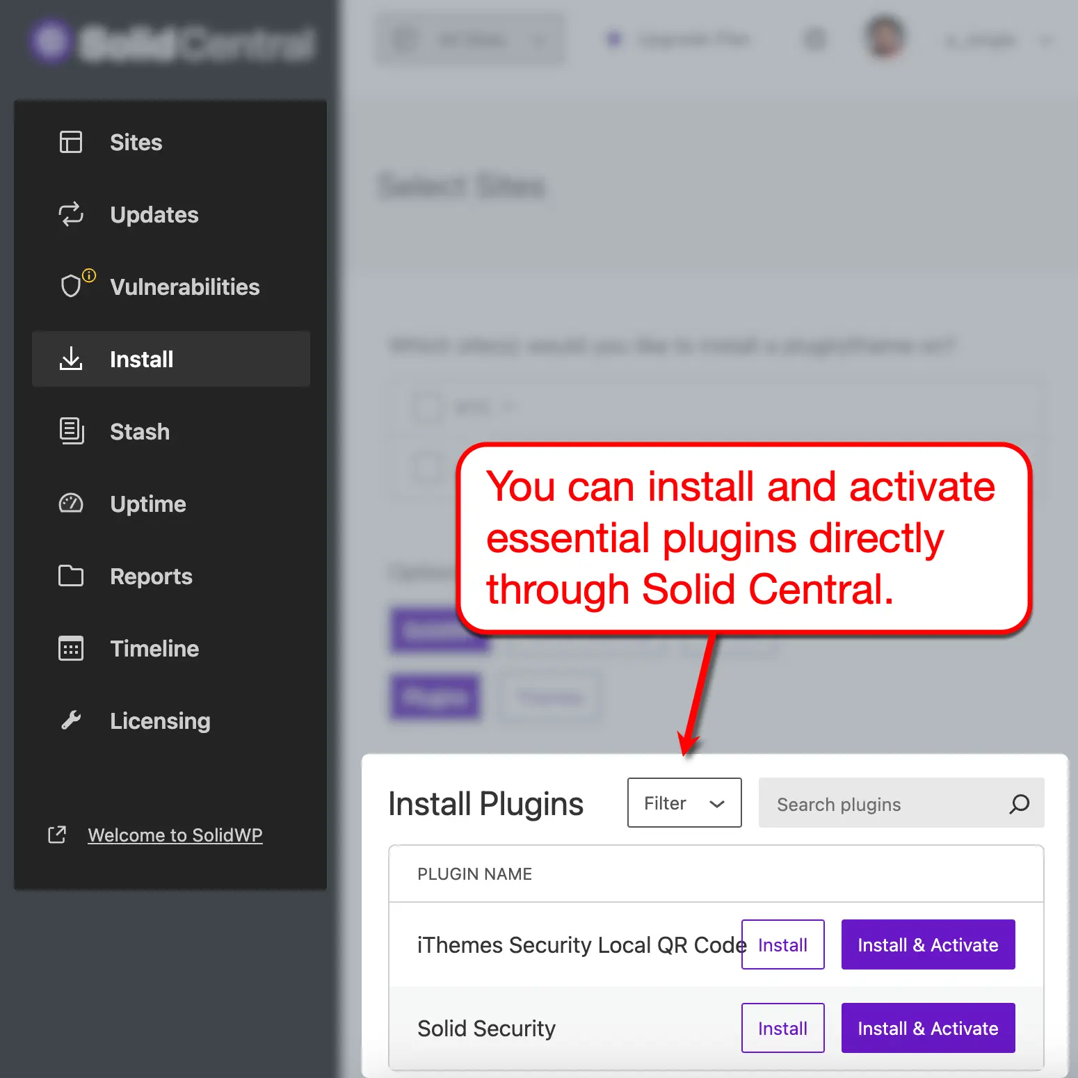 SolidWP Plugins Manager on Solid Central